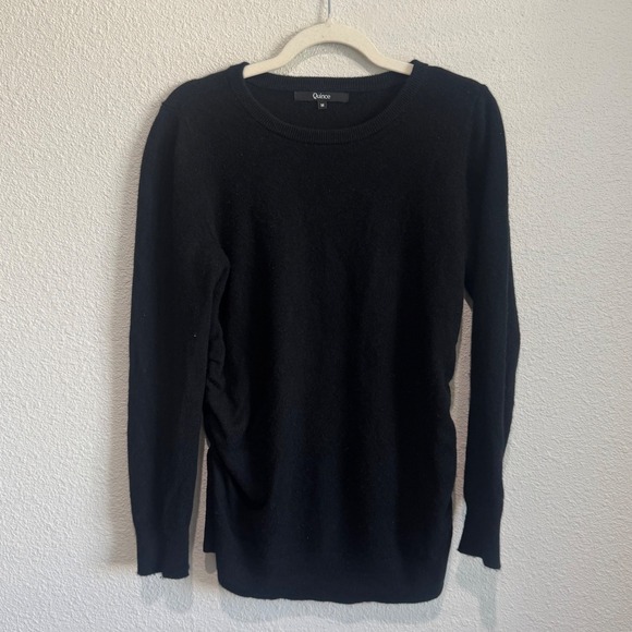 Quince Sweaters - Quince Womens Black 100% Cashmere Ruched Side Crew Neck Sweater Size M Minimal